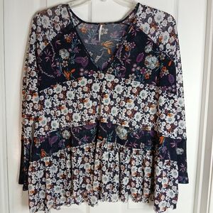 Free People Isabelle Flowy Floral V-Neck Women's Top Sz Xsmall